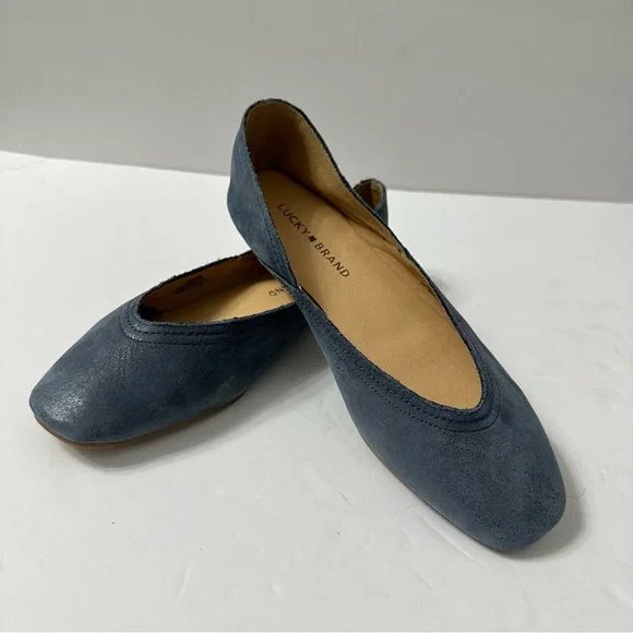 Lucky Brand Ballet Flats Square Toe Preppy Ballerina Shoes Blue Slip On 7.5 - Picture 5 of 8